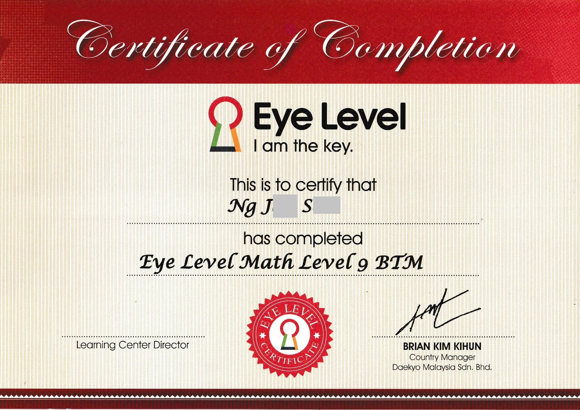 How does Eye Level learning process work? 6 Level Completion Cert 5 jpg